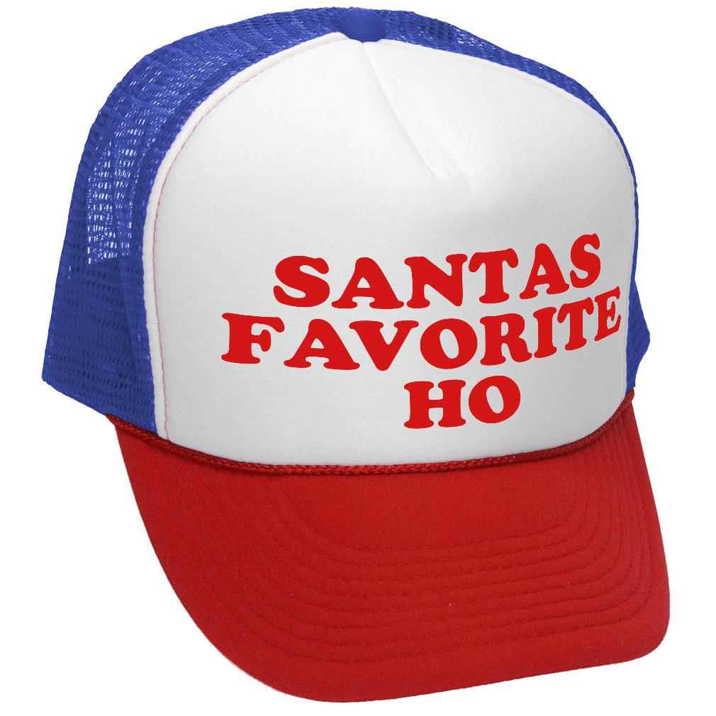 SANTAS FAVORITE HO - christmas claus funny - Vintage Retro Style Trucker Cap Hat - Five Panel Retro Style TRUCKER Cap