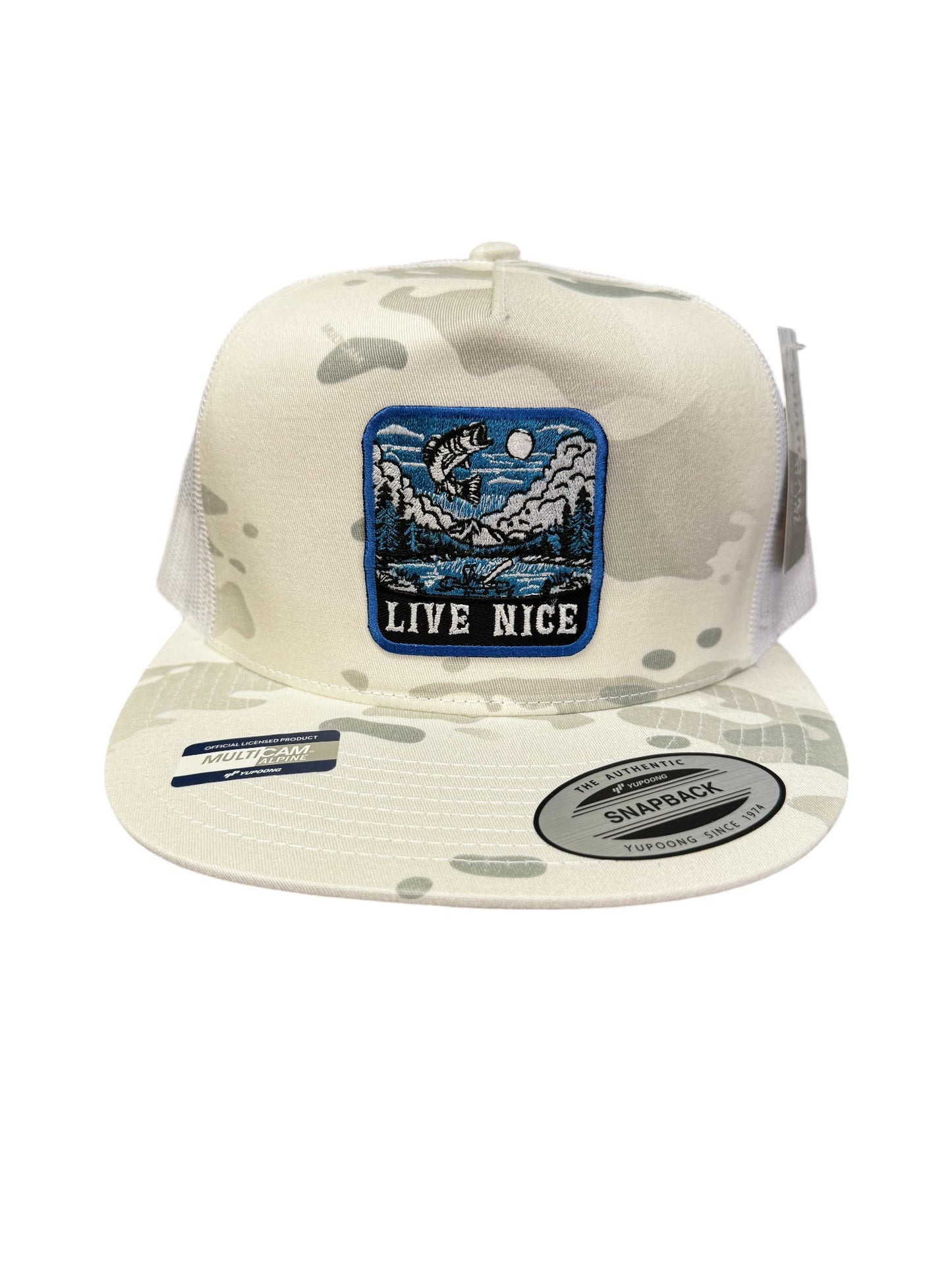 Live Nice Small Mouth Bass Embroidered Patch Adjustable Snap Back Trucker Hat