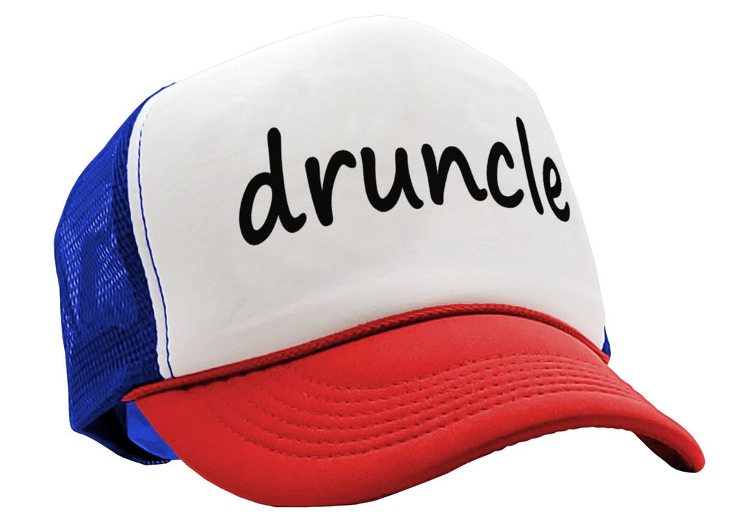 DRUNCLE - drunk uncle fathers day funny gag - Vintage Retro Style Trucker Cap Hat - Five Panel Retro Style TRUCKER Cap