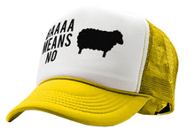 Load image into Gallery viewer, BAAAAAA MEANS NO - sheep parody joke gag - Vintage Retro Style Trucker Cap Hat - Five Panel Retro Style TRUCKER Cap
