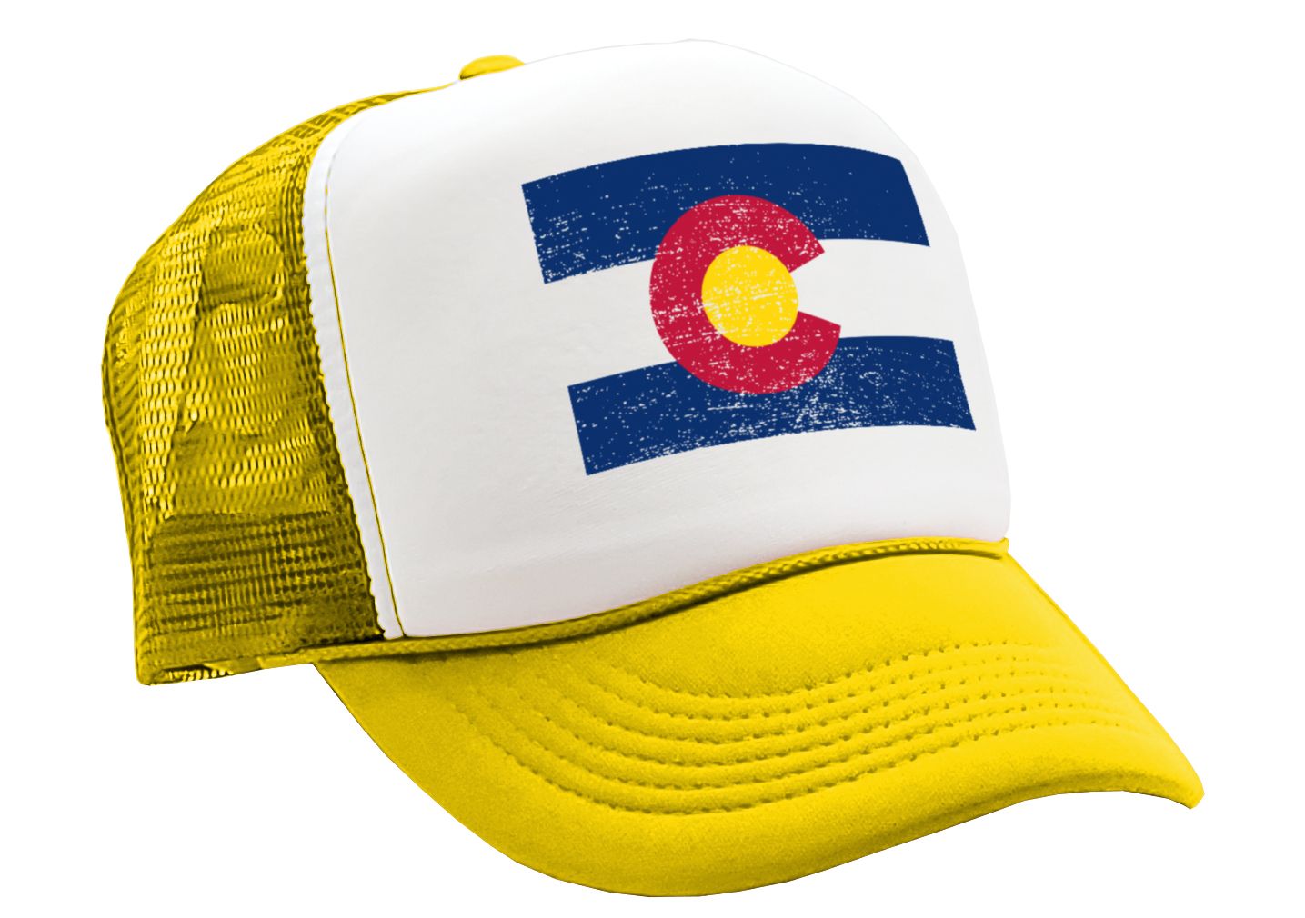 COLORADO FLAG - coloradan mountain state - Adult Trucker Cap Hat - Five Panel Retro Style TRUCKER Cap