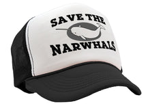 Load image into Gallery viewer, SAVE THE NARWHALS - funny wildlife activist - Vintage Retro Style Trucker Cap Hat - Five Panel Retro Style TRUCKER Cap
