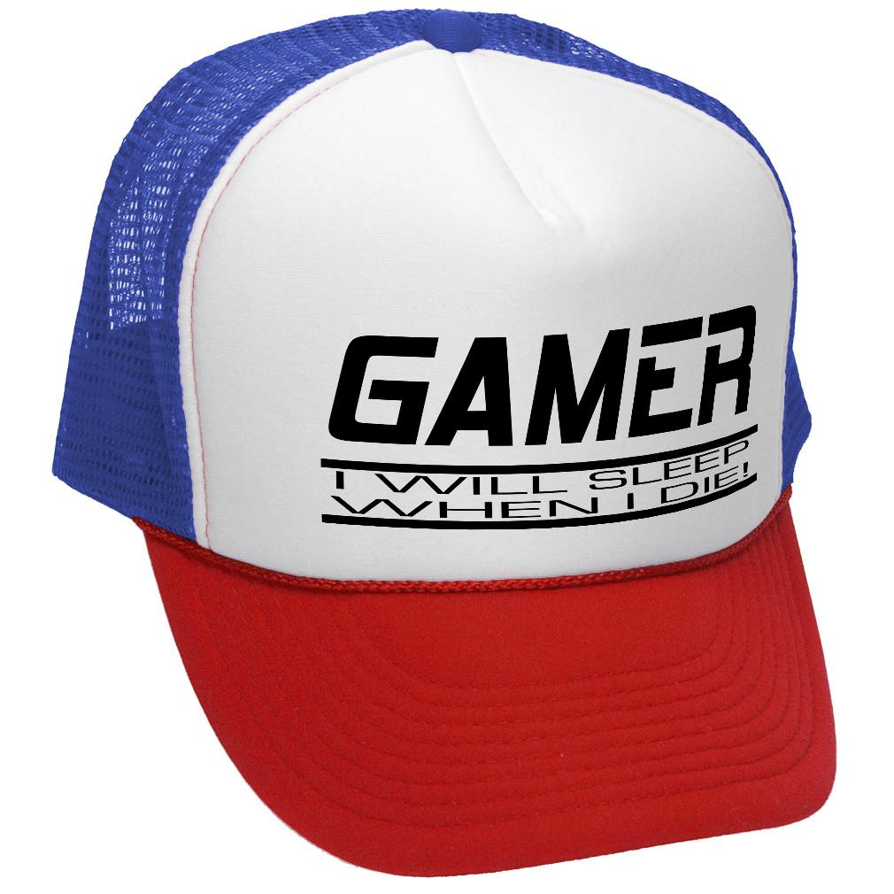 GAMER - I will SLEEP when I DIE - gaming - Vintage Retro Style Trucker Cap Hat - Five Panel Retro Style TRUCKER Cap