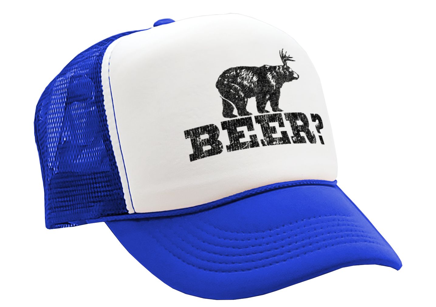 Retro DEER BEER BEAR - funny party joke - Vintage Retro Style Trucker Cap Hat - Five Panel Retro Style TRUCKER Cap