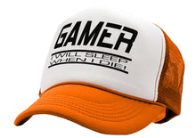 Load image into Gallery viewer, GAMER - I will SLEEP when I DIE - gaming - Vintage Retro Style Trucker Cap Hat - Five Panel Retro Style TRUCKER Cap
