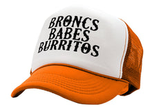 Load image into Gallery viewer, BRONCS BABES and BURRITOS - cowboy humor - Vintage Retro Style Trucker Cap Hat - Five Panel Retro Style TRUCKER Cap
