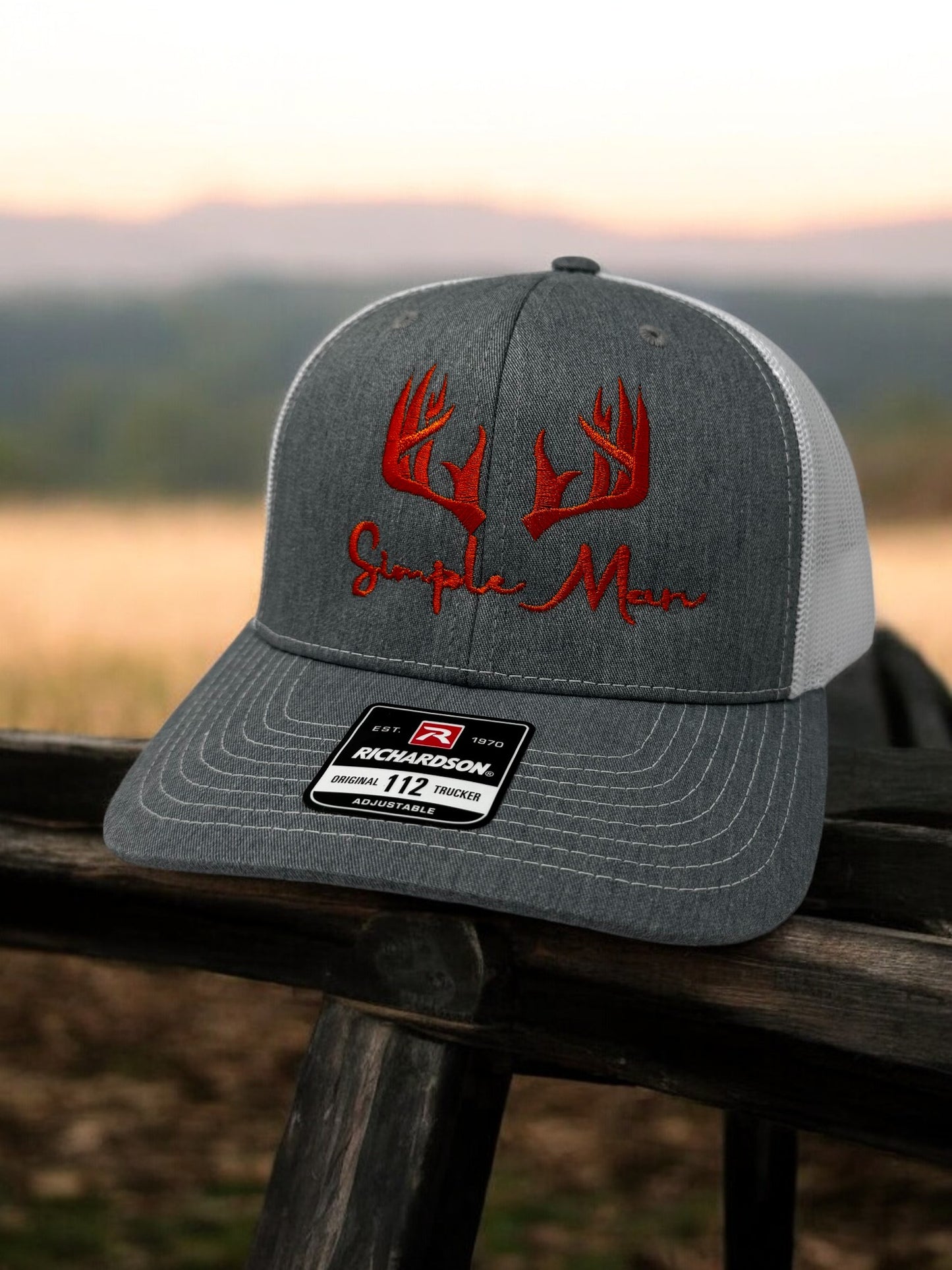 Simple Man with Antlers Embroidered Adjustable Snap Back Trucker Hat Cap