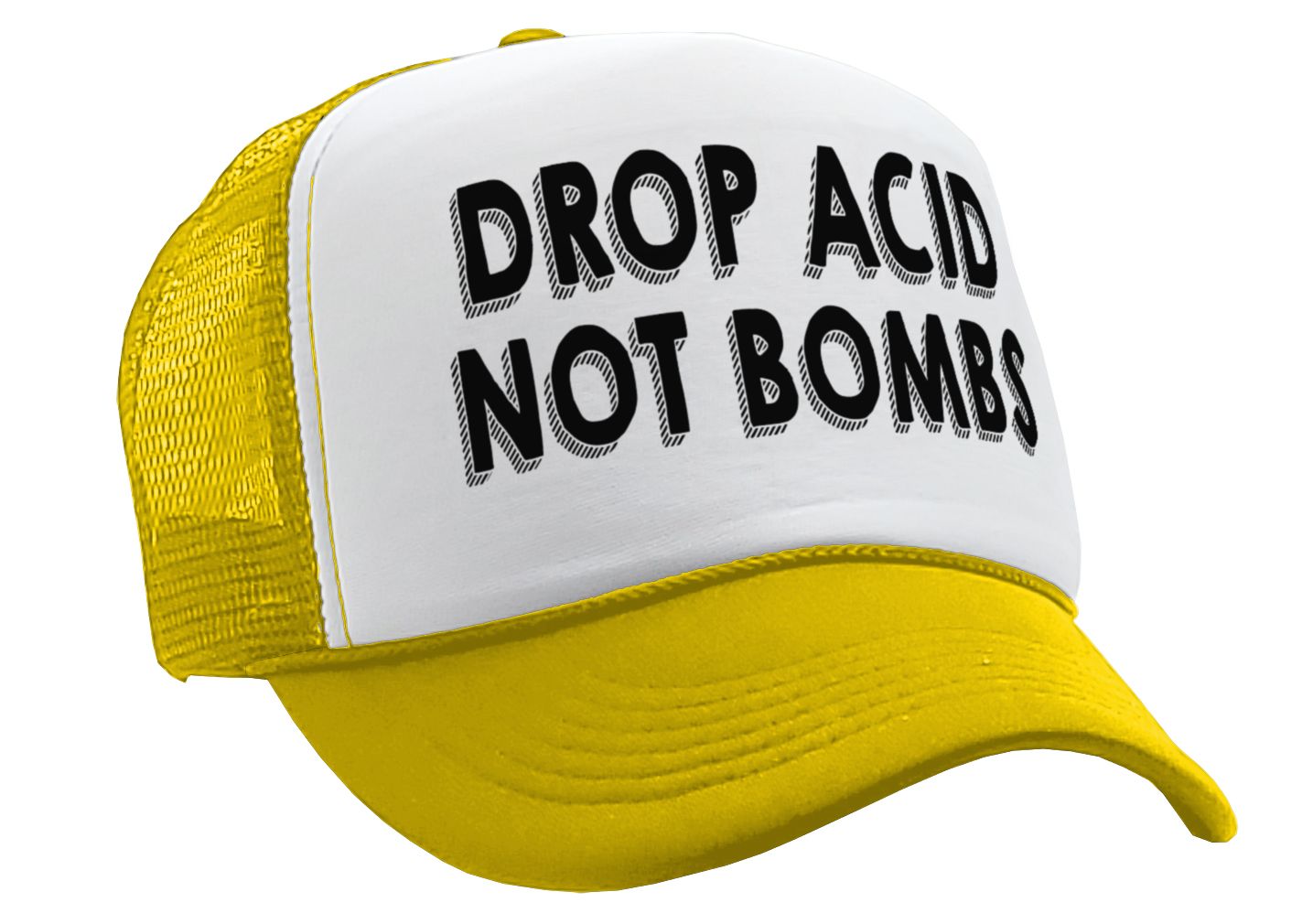 DROP ACID NOT BOMBS - funny drugs anti war - Vintage Retro Style Trucker Cap Hat - Five Panel Retro Style TRUCKER Cap