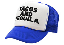 Load image into Gallery viewer, TEQUILAS and TACOS - party time mexican food - Vintage Retro Style Trucker Cap Hat - Five Panel Retro Style TRUCKER Cap
