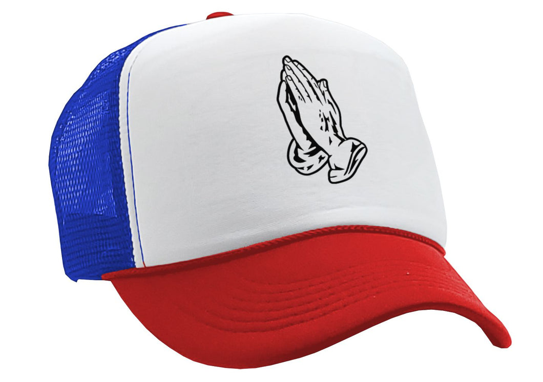 PRAYER HANDS - christian jesus christ god lord - Vintage Retro Style Trucker Cap Hat