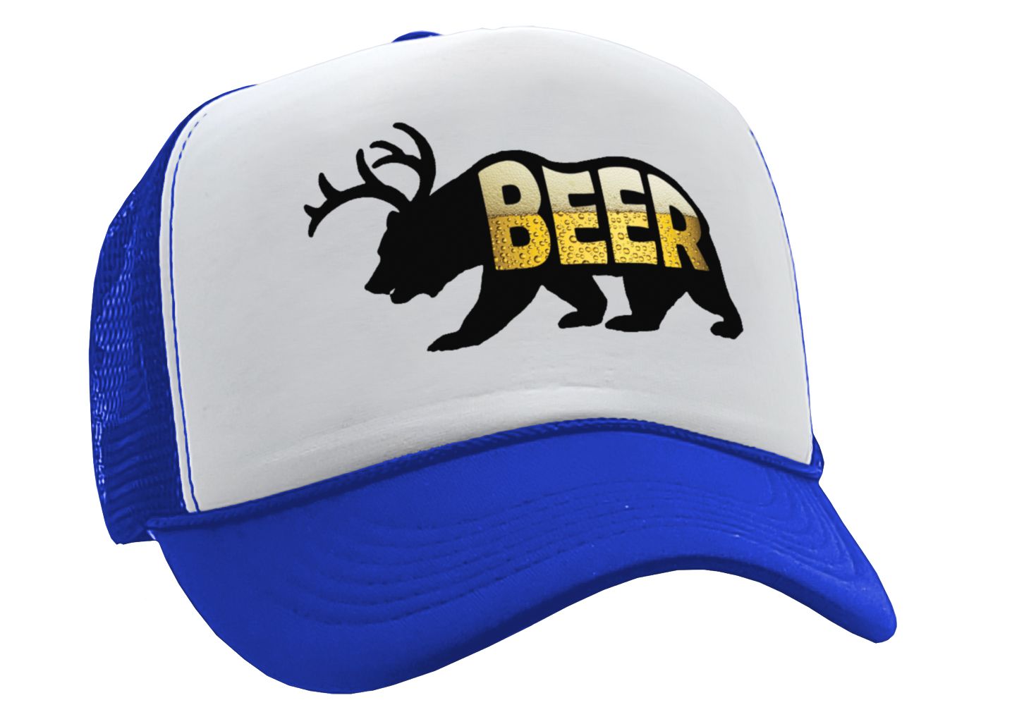 Beer Bear with Antlers - Five Panel Retro Style TRUCKER Cap